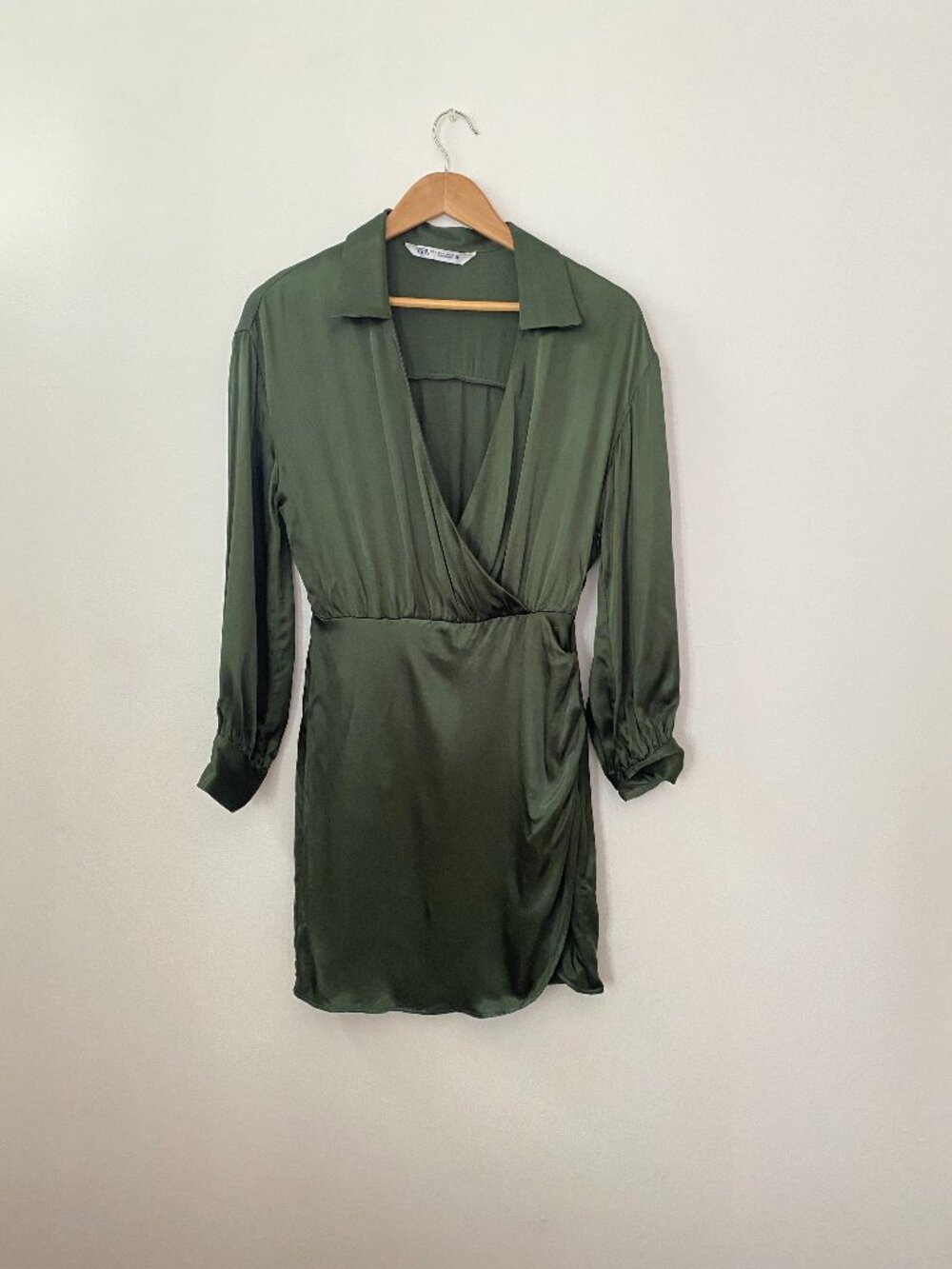 Zara Green Satin Wrap Dress